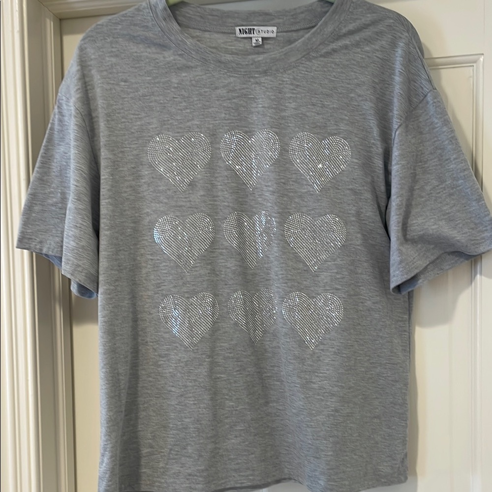 Sparkle Hearts Tee Medium Gray Heart Pattern T-Shirt
